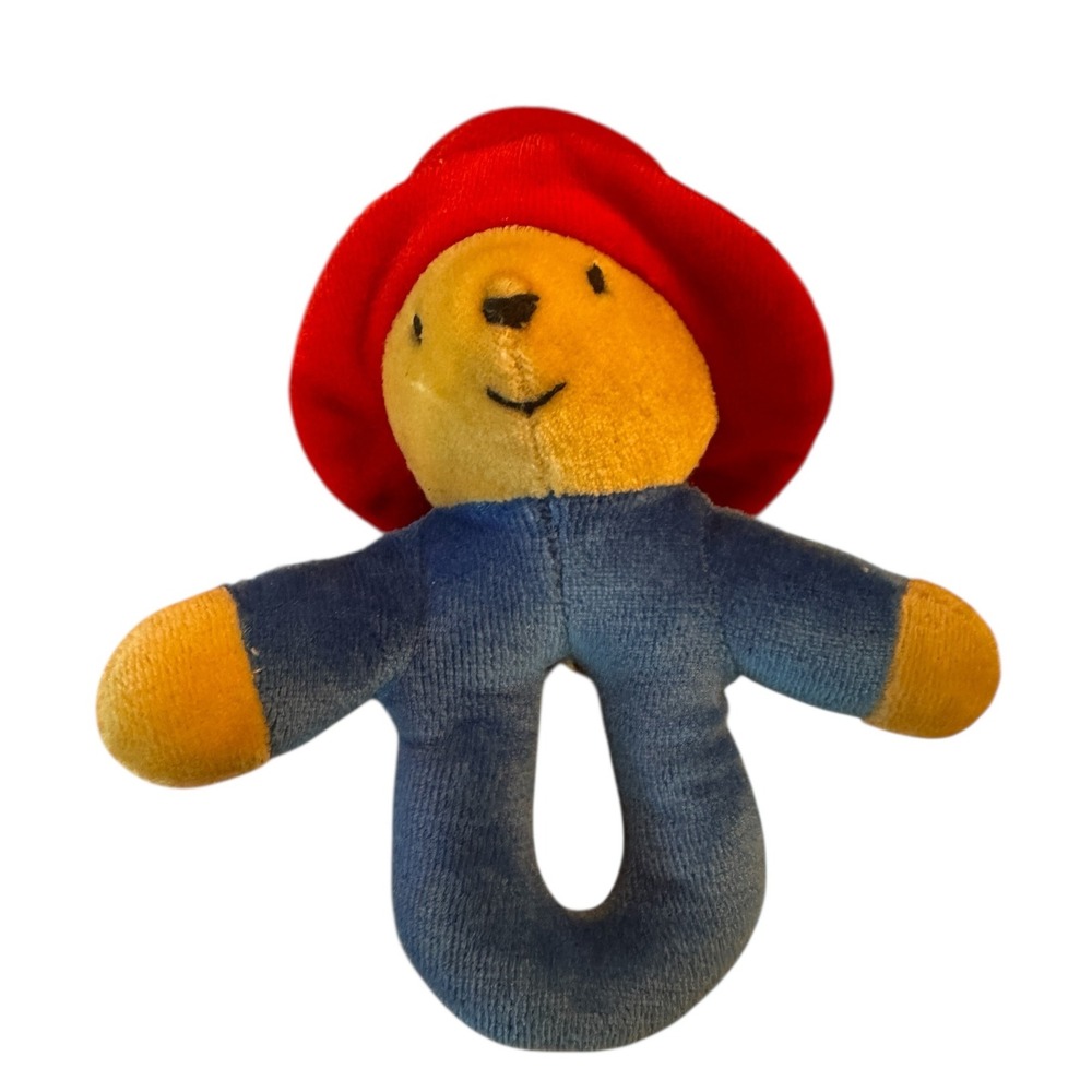 Eden Paddington Bear Rattle Plush Toy Red Hat Blue Coat‎ Stuffed Animal Baby VTG